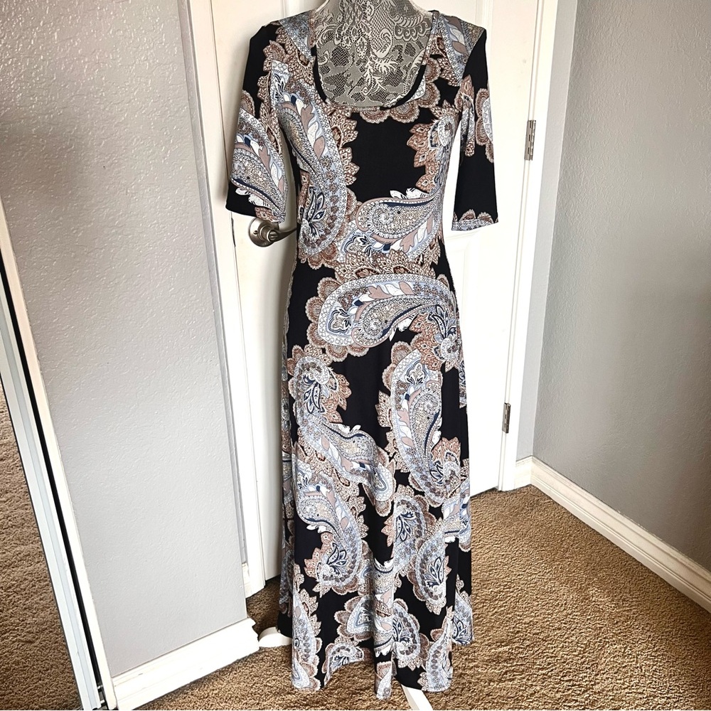 24seven Black Paisley Print Short Sleeve Maxi Dress